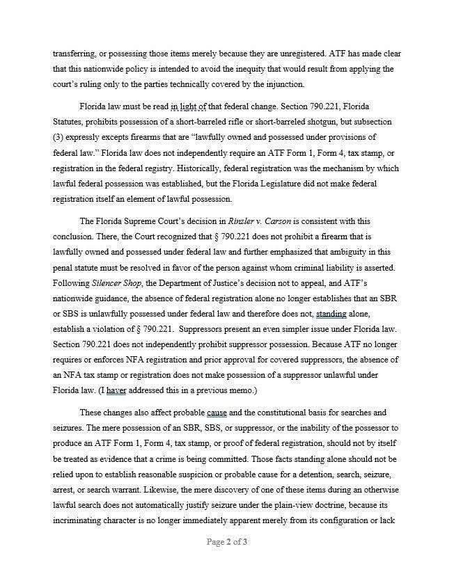gunrights's tweet photo. 🚨 WE HAVE CONFIRMATION

Florida State Attorney Brian Kramer is following the ATF’s lead. His office has stated that an unregistered SBR, SBS, or suppressor is no longer grounds for an arrest, search, or seizure. https://t.co/ZAsgxf6VZq