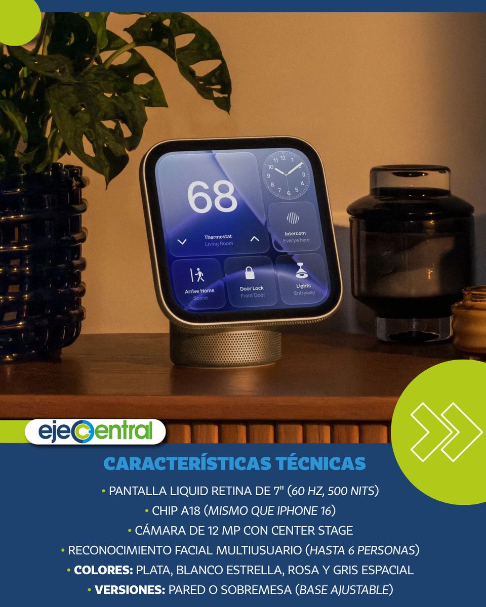 EjeCentral's tweet photo. La compañía presentó HomeView, una pantalla inteligente de 7 pulgadas con Siri AI que permite controlar luces, cámaras, cerraduras y otros dispositivos conectados.

El equipo reconoce hasta seis personas, personaliza la información para cada usuario y permite realizar videollamadas por FaceTime, además de acceder a música, pódcast y otros contenidos.

Su precio inicial será de 299 dólares y saldrá a la venta el 13 de noviembre en mercados seleccionados. Por ahora, Apple no ha confirmado su fecha de llegada ni su precio oficial en México.

Desliza el carrusel y conoce sus funciones, precio y disponibilidad: https://t.co/Fzikbm4KoL