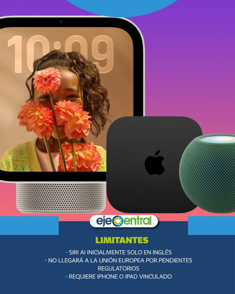 EjeCentral's tweet photo. La compañía presentó HomeView, una pantalla inteligente de 7 pulgadas con Siri AI que permite controlar luces, cámaras, cerraduras y otros dispositivos conectados.

El equipo reconoce hasta seis personas, personaliza la información para cada usuario y permite realizar videollamadas por FaceTime, además de acceder a música, pódcast y otros contenidos.

Su precio inicial será de 299 dólares y saldrá a la venta el 13 de noviembre en mercados seleccionados. Por ahora, Apple no ha confirmado su fecha de llegada ni su precio oficial en México.

Desliza el carrusel y conoce sus funciones, precio y disponibilidad: https://t.co/Fzikbm4KoL