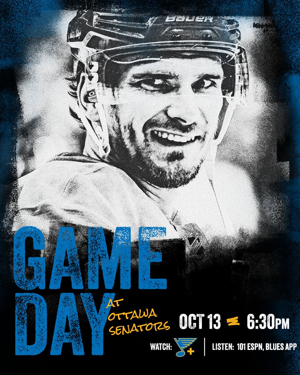 StLouisBlues's tweet photo. Taking this show on the road ✈️

@: Ottawa
🕗: 6:30 PM CT
📺: Blue Note+ (https://t.co/UZQlm4qtYS)
🎧: @101espn, Blues App

#stlblues https://t.co/h8YkQYZvhj