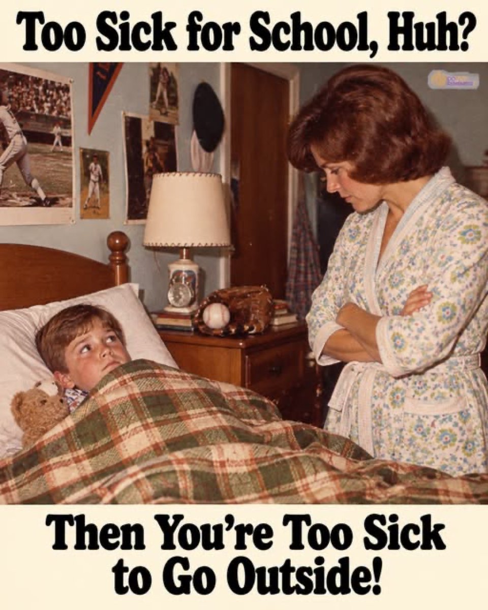 DoYouRemember's tweet photo. I remember trying to fake being sick, so I could stay home from school. I'd put on my best miserable face, complain about my stomach hurting, and hope Mom would believe me. Did you ever try to fool your mom into letting you stay home from school? https://t.co/Mon5q1ll3r