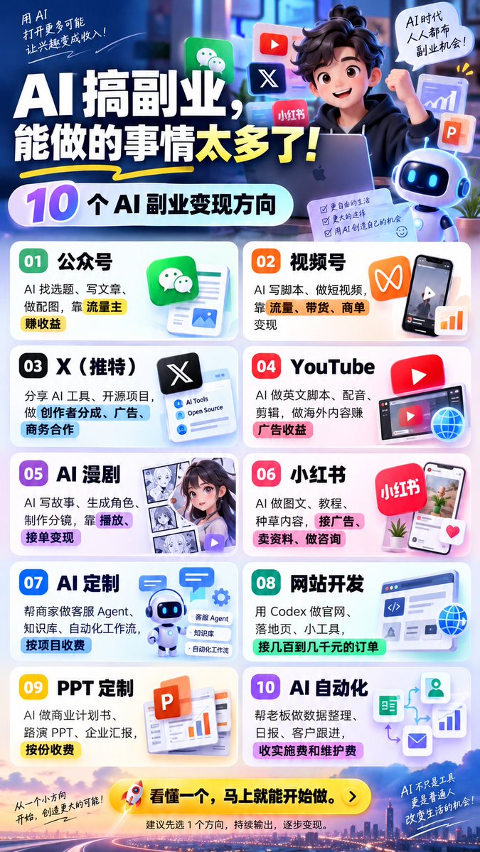 asi5201's tweet photo. 用 AI 做的 10 个小副业。能做的事情太多了 https://t.co/xEAqJFxkXS