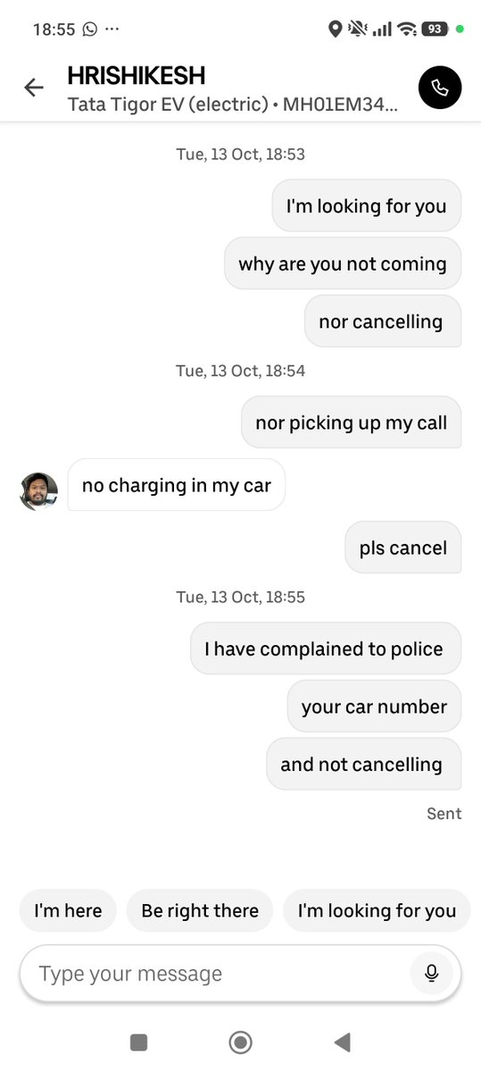LodayaKevin's tweet photo. @UberIN_Support still uber charges me cancellation fees. Clearly driver is denying for pickup. And also see this different reasons to not to come. https://t.co/tmUv4OqUA5
