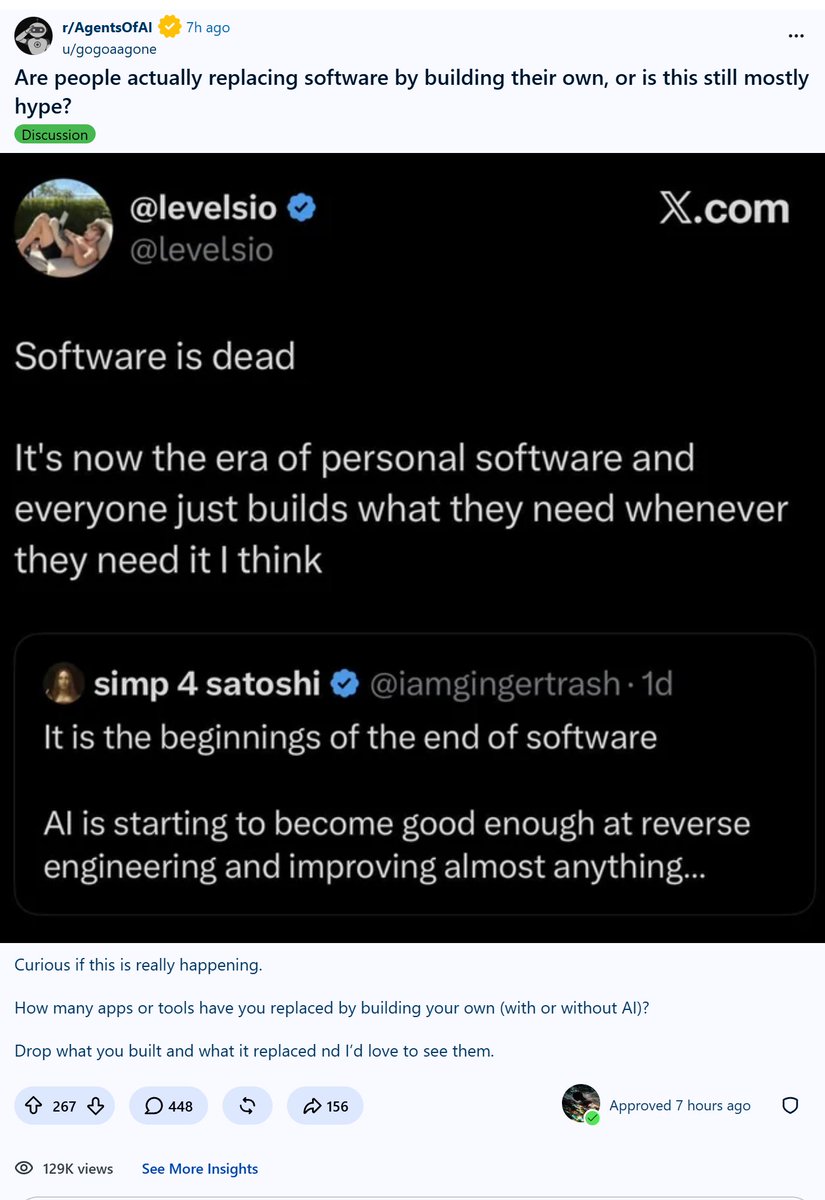 thxMod's tweet photo. someone took a screenshot of @levelsio's tweet and posted it on reddit  

it got 450+ comments, and the top-voted comment said this: https://t.co/c3Y1Xefbth