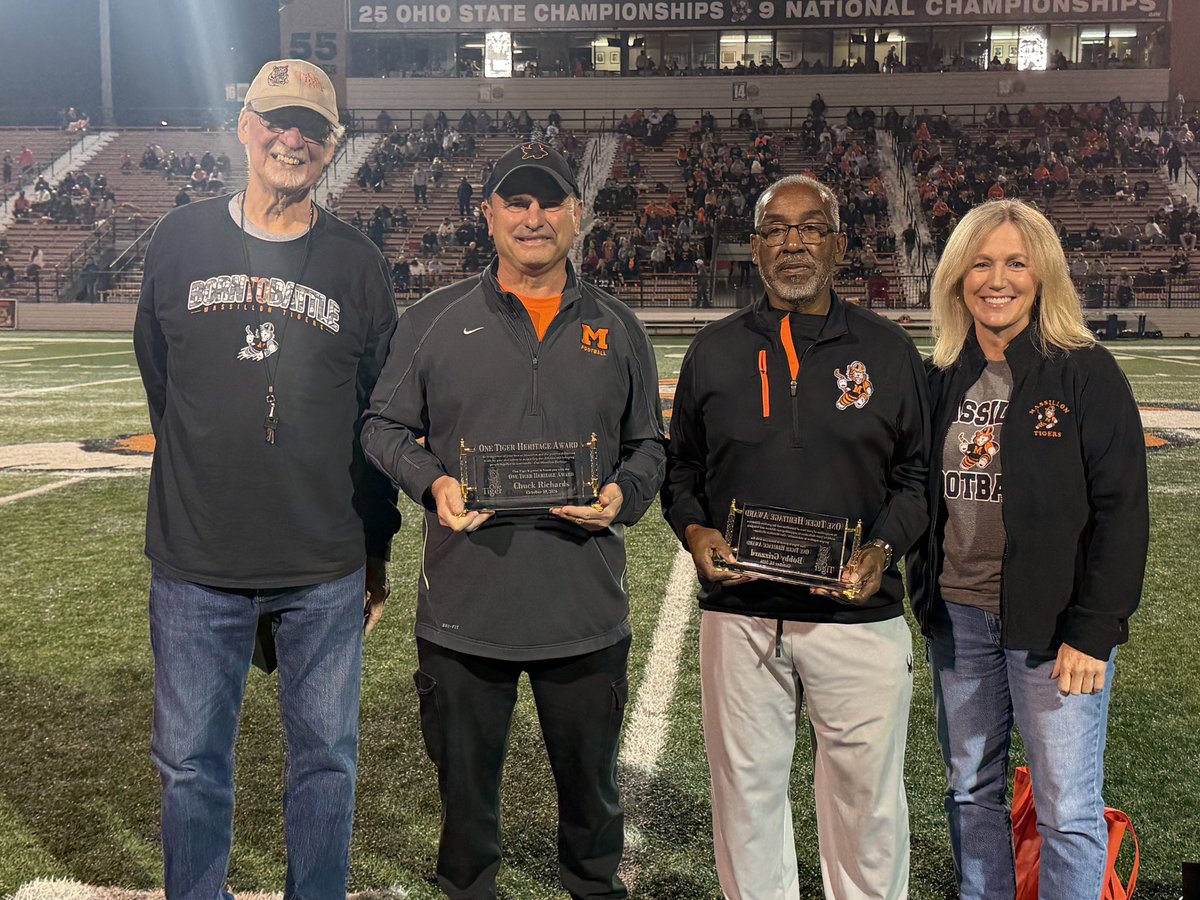 MassillonSchool's tweet photo. Congratulations to WHS Marketing teacher, Chuck Richards and fellow honoree Bobby Grizzard!🐅👏

Both received the One Tiger Heritage Award last weekend for their love of Massillon, support for our children and efforts to bring our community together!🧡🖤 https://t.co/sxlzbbdumD