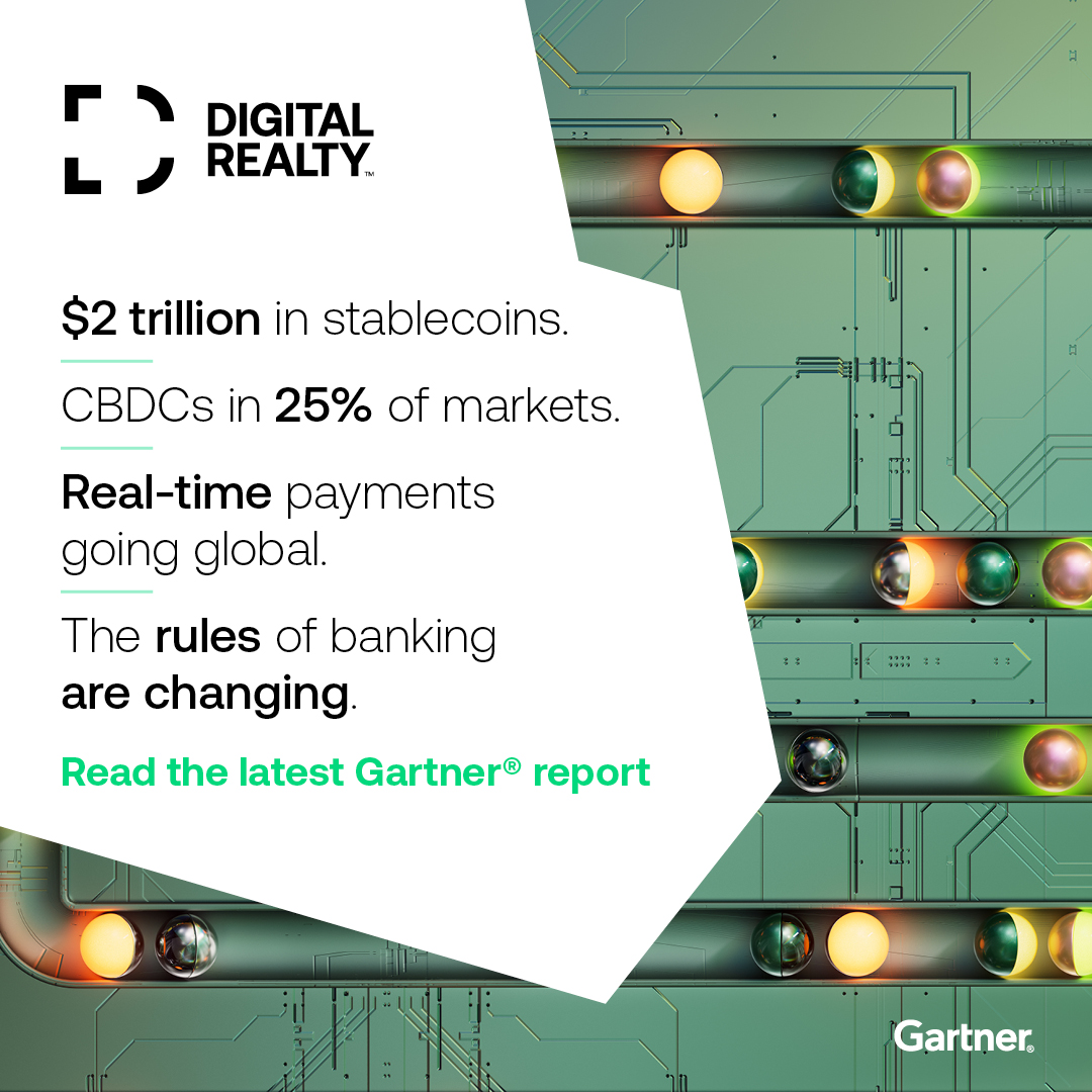 digitalrealty's tweet photo. Gartner® projects that "by 2029, the market capitalization of U.S. dollar-denominated stablecoins will exceed $2 trillion," and financial services leaders need infrastructure that's ready for that shift today. Read the report for more.

https://t.co/wBfIM2HzsO

#PlatformDIGITAL https://t.co/GNGgCzHKEY