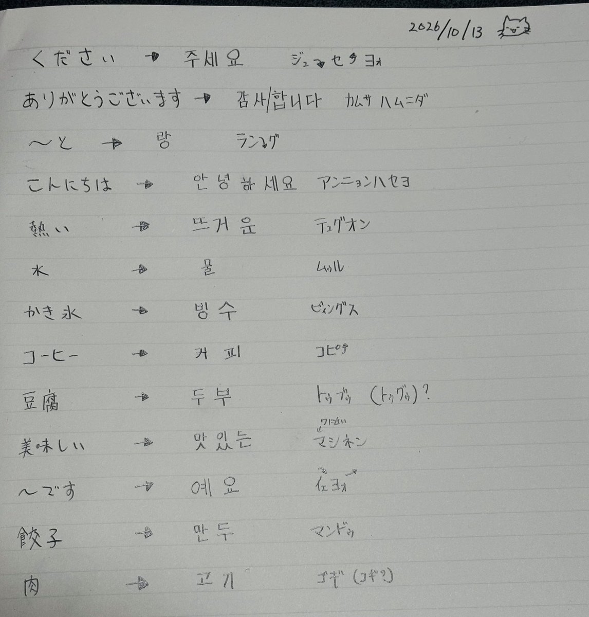 Pukin174's tweet photo. #韓国語  #韓国語勉強 

本日の進捗

なんと私、「맛있 에요」を言えるようになりました！
1歩前進💪 https://t.co/5SQwBXIYLV