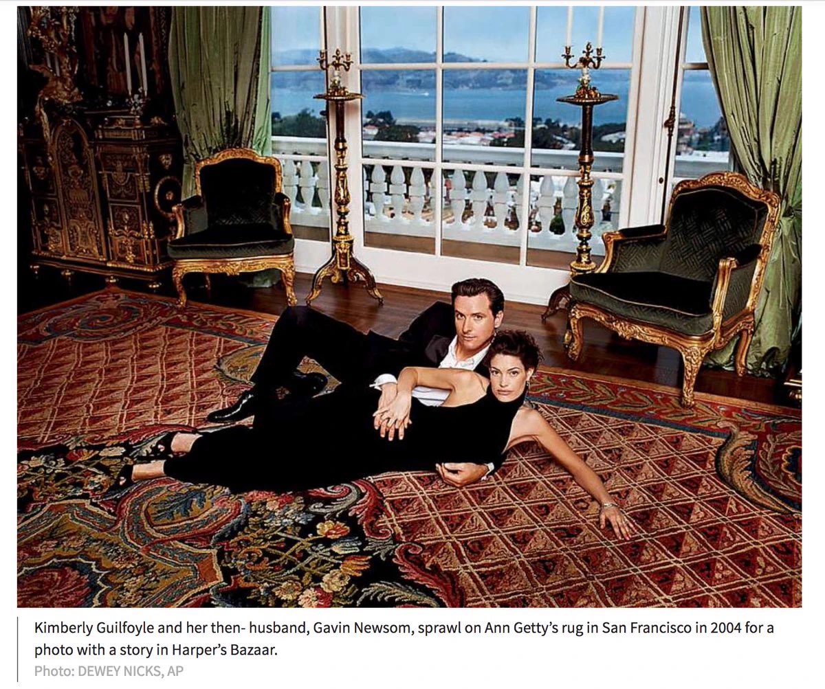 MarioNawfal's tweet photo. 🔥🇺🇸 This is the PERFECT TIME to remind everyone that Kimberly Guilfoyle was once married to GAVIN NEWSOM!

Here she is getting groped by him on Ann Getty’s rug!

She’s the one on the right… in case you don’t recognize her now that she has the Mar-a-Lago face.

What a dumpster fire of a marriage that must have been!

Writer: Jamie https://t.co/9UBdBhFmb9