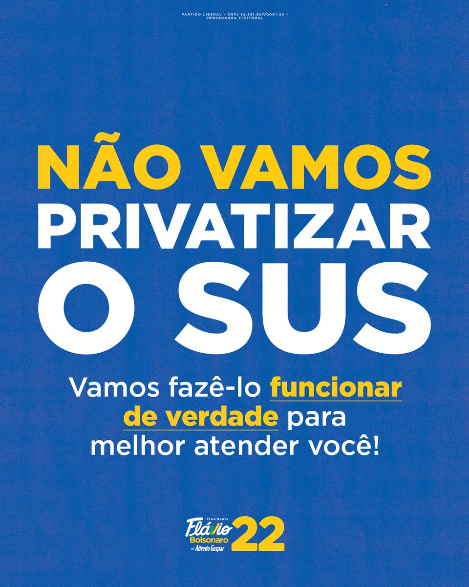 plnacional_'s tweet photo. É MENTIRA QUE O SUS VAI ACABAR!

A proposta é ampliar e melhorar o sistema público de saúde, com mais qualidade, eficiência e atendimento digno, para que todos os brasileiros possam usufruir dos serviços de saúde que merecem.

Por isso, no dia 25 de outubro vote Flávio Bolsonaro 22.