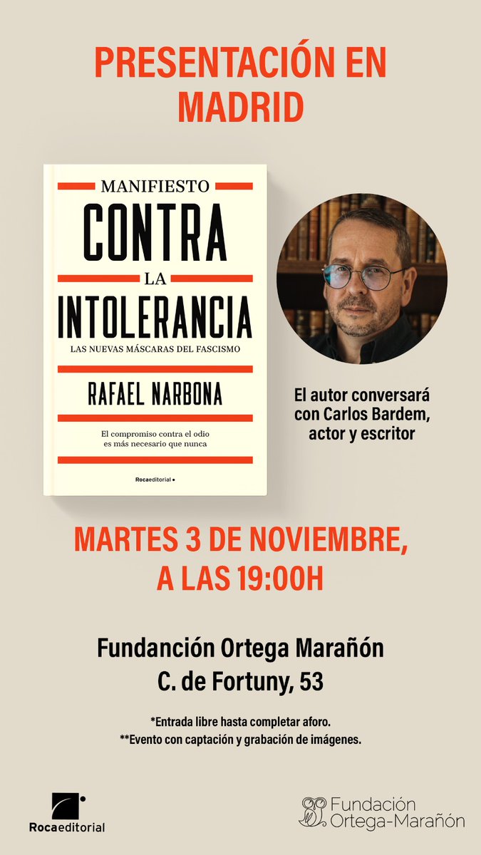 Rafael_Narbona's tweet photo. El 22 de octubre llega mi nuevo ensayo a las librerías. Y el 3 de noviembre será la primera presentación. Con Carlos Bardem en la Fundación Ortega-Marañón, c/ Fortuny 53, Madrid. A las 19:00. https://t.co/T3ljTlQbjC