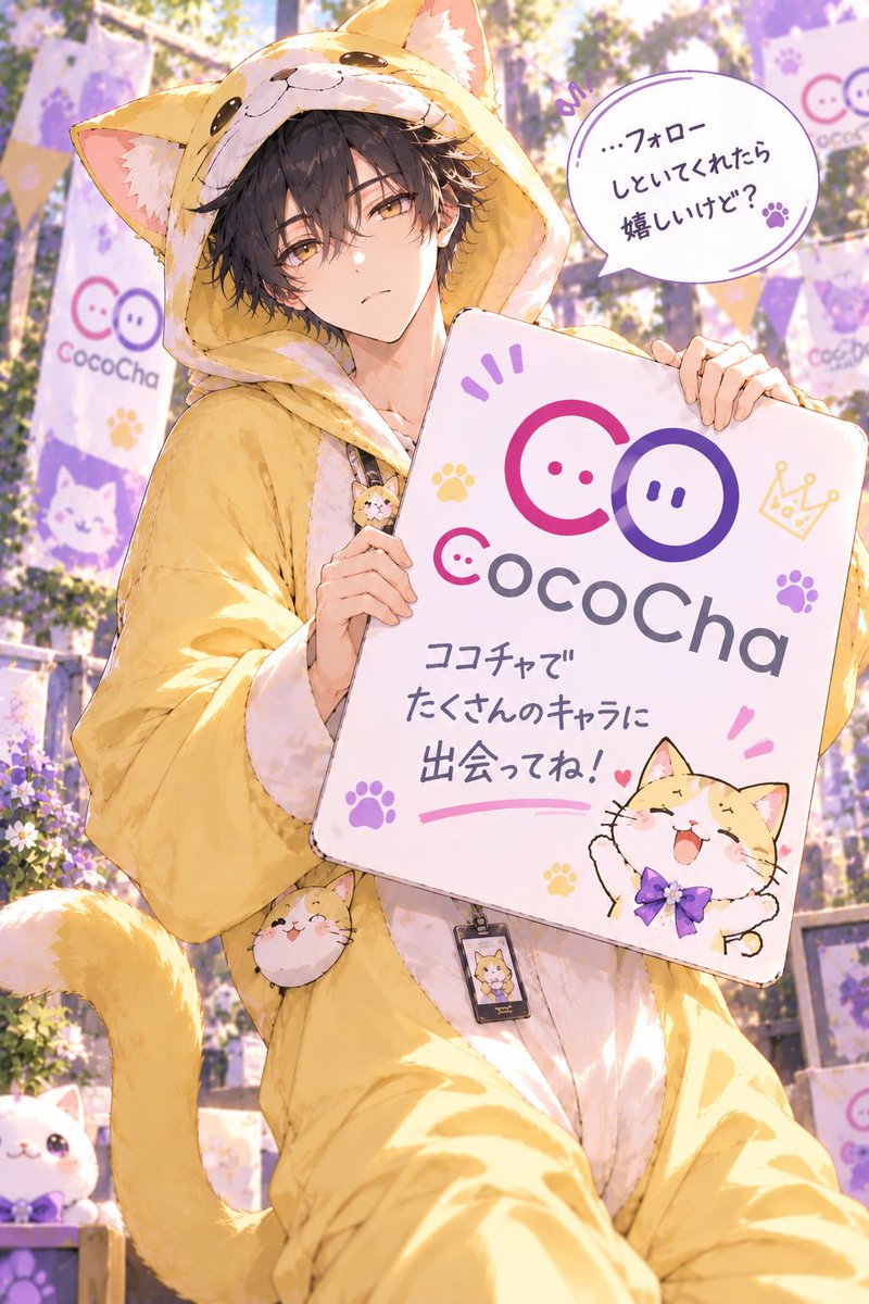 aiyui5588's tweet photo. #ココチャ公式キャラコンテスト

名前：レン

紹介文： ココチャで看板持ちのバイトをしている黄色い猫の青年。いつも眠そうで無愛想。やる気がなさそうに見えるけど、頼まれた仕事はちゃんとこなす。口ぐせは「……ねえ、もう帰っていい？」 https://t.co/zec9xbj50c