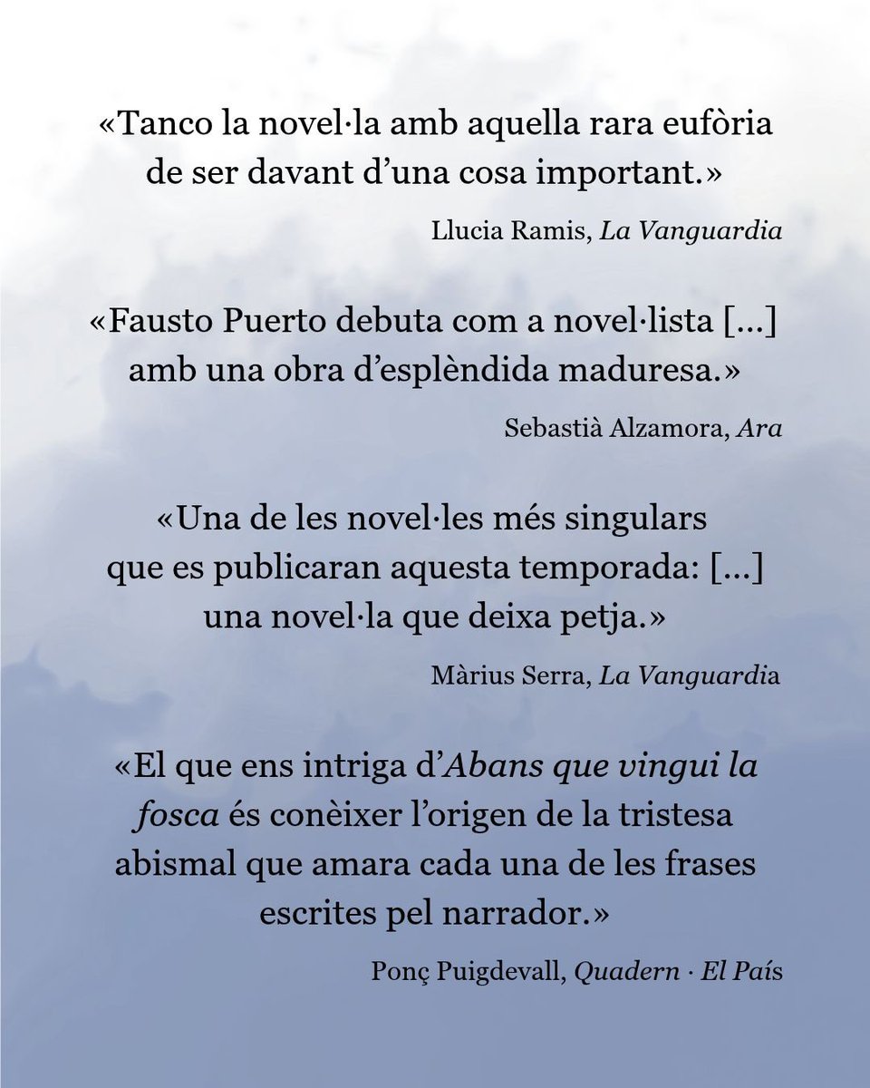 angleeditorial's tweet photo. Presentem el debut literari de Fausto Puerto, 'Abans que vingui la fosca', a la @laietana de Pau Claris amb l’autor i Llucia Ramis. Us esperem el dimecres 21 d'octubre a les 19 h! 

Mireu què n'ha dit la crítica! 👇🏻 https://t.co/nIBWr09YeW