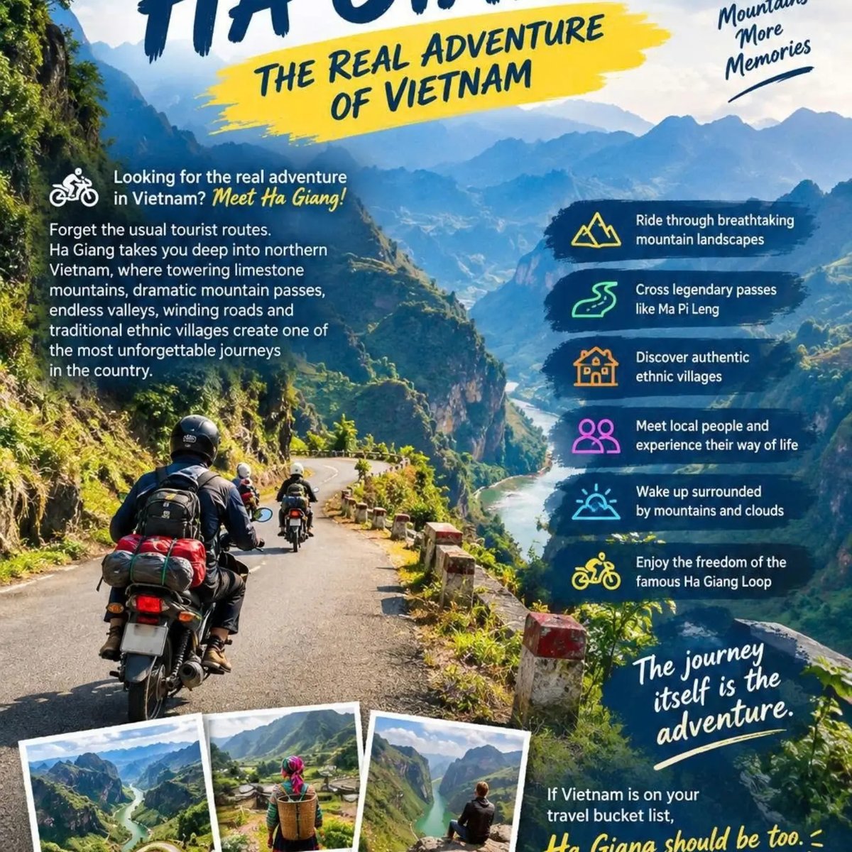 danielariverano's tweet photo. DAY 1: Why Visit Ha Giang? For a real Vietnam adventure, head north to Ha Giang. Ride winding roads through limestone peaks, cross Ma Pi Leng Pass, explore ethnic villages, and wake up above the clouds. The Ha Giang Loop is more than a route. It’s https://t.co/GE69jCoBv4