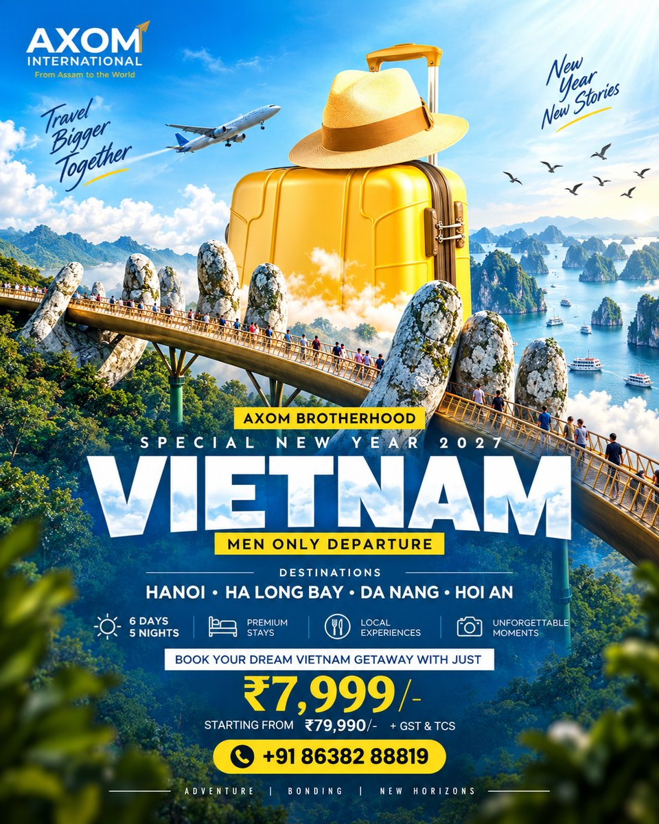 WonderMarye's tweet photo. AXOM BROTHERHOOD: VIETNAM 2027

6 Days, 5 Nights across Hanoi, Ha Long Bay, Da Nang and Hoi An. Premium stays, local experiences and unforgettable moments. Men-only departure. Starting from ₹79, 990 + GST &amp; TCS. +91 86382 88819 https://t.co/o0tLYKUwAC