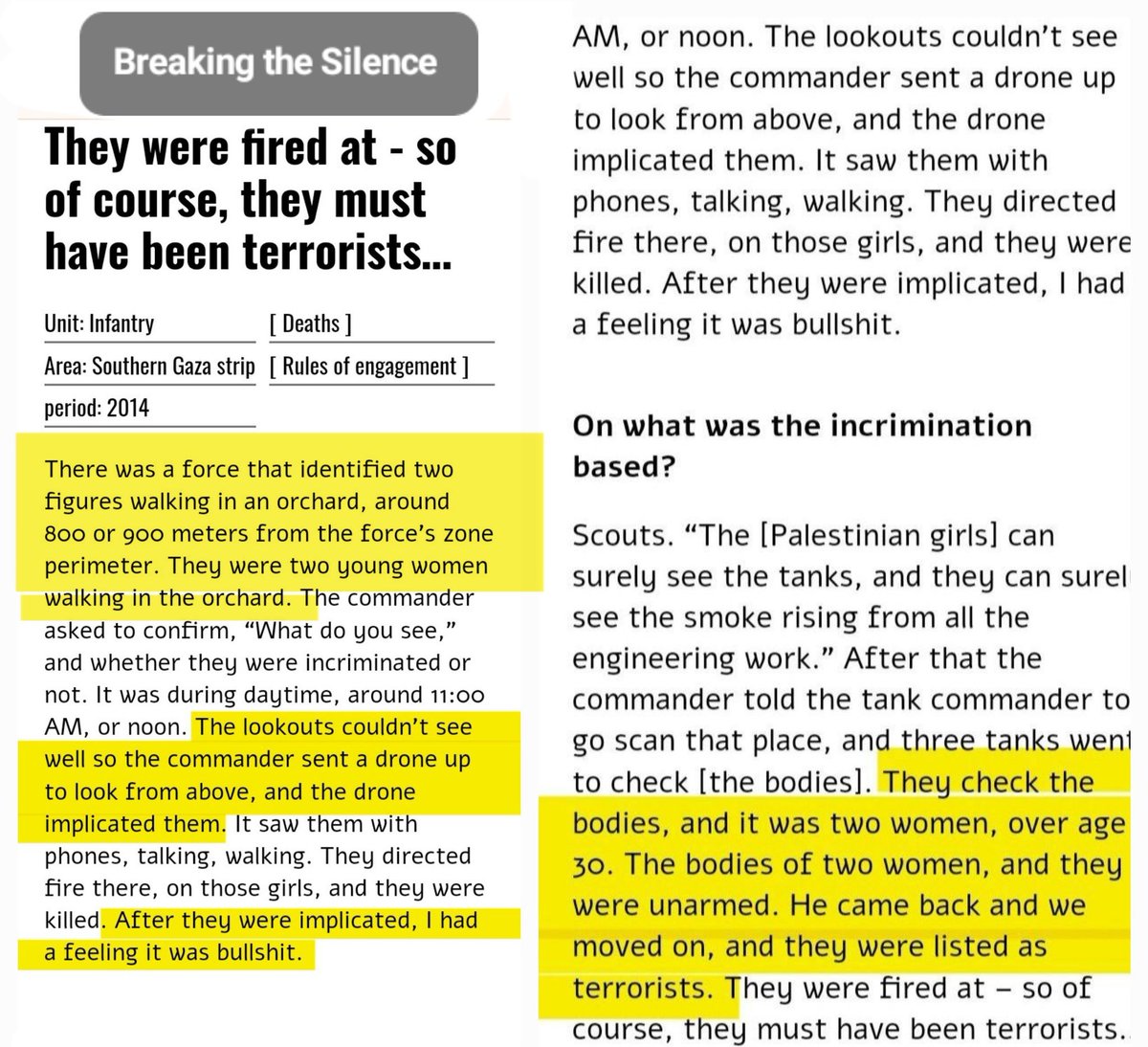 MKSerumaga's tweet photo. @DropSiteNews Similar confessions were made to Breaking the Silence after the 2014 war on Gaza. https://t.co/1xCg7d7Yz4