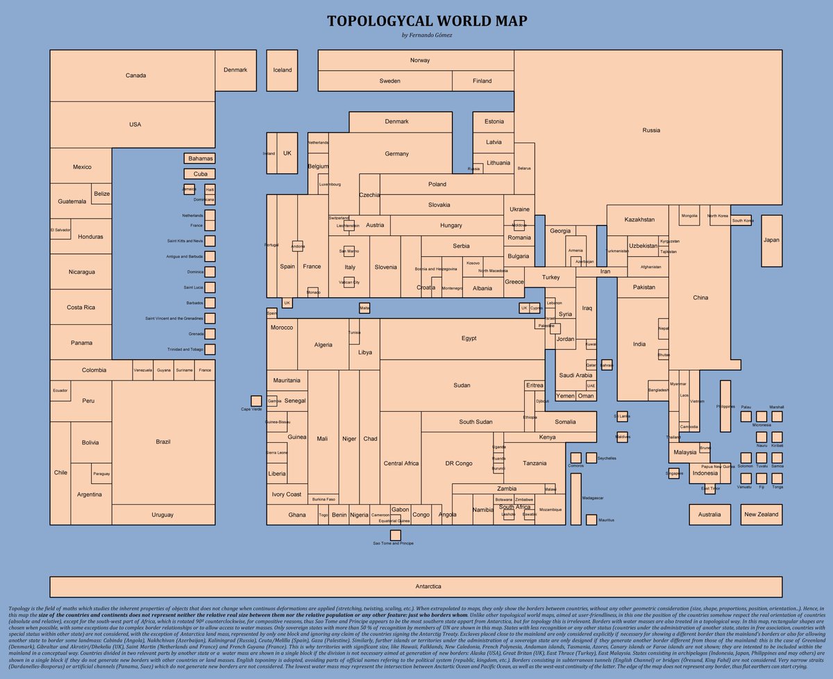 Civixplorer's tweet photo. Topological world map: where only land borders matter. https://t.co/1CnHimlNRS