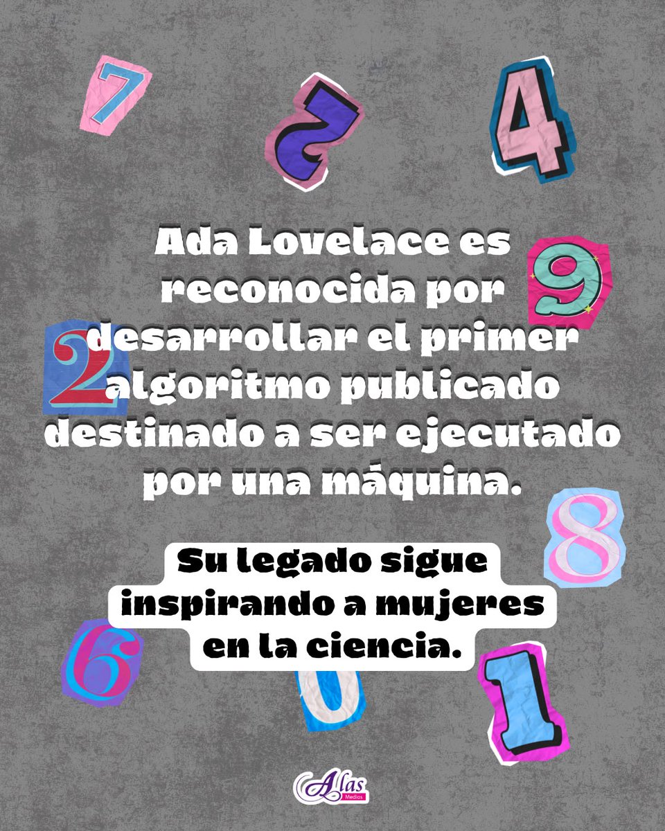 AlasMujeres's tweet photo. 🟣 #AlasMedios | #AdaLovelace fue una matemática del siglo XIX, reconocida por sus aportaciones pioneras a la programación
En el #DíaDeAdaLovelace celebramos su legado y el trabajo de las mujeres que siguen transformando la ciencia, tecnología, ingeniería y #matemáticas https://t.co/QVNFzEue9V