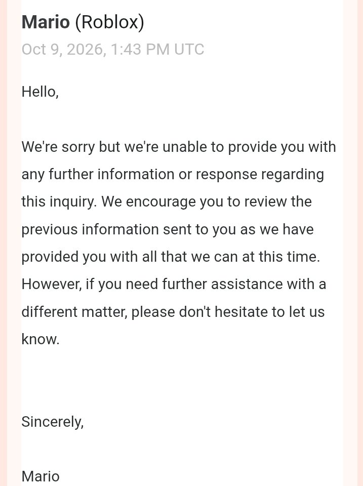 squigOoo's tweet photo. it has been 55 days and their support REFUSES to give me a human response at all and has been met with the same AI responses.
they ignored my violations page appeal and ignored the rest of my email tickets
this should be illegal https://t.co/yU33IX5GGt