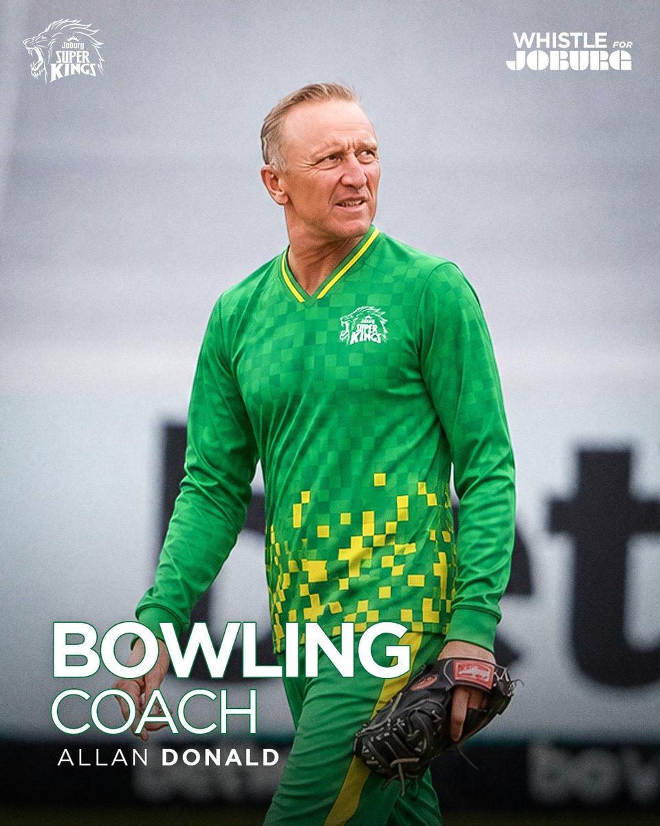 JSKSA20's tweet photo. OFFICIAL ANNOUNCEMENT:

Joburg Super Kings announce Allan Donald as the team’s Bowling Coach, bringing his wealth of experience and expertise to the squad ahead of the new season.

Welcome to the den, Allan Donald! 🦁💛 https://t.co/PK0fIwXbHg