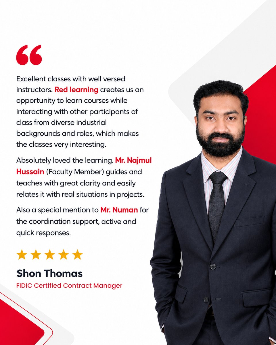 red_learning's tweet photo. ongratulations to Muhammed Abu Turab and Shon Thomas on becoming FIDIC Certified Contract Managers (FCCM)! 🎉

Their success is proof that investing in professional development pays off.

Ready for the next batch?

📩 Contact Red Learning today. 
https://t.co/BMCr7Gej9u https://t.co/ofl8IsCZ2h