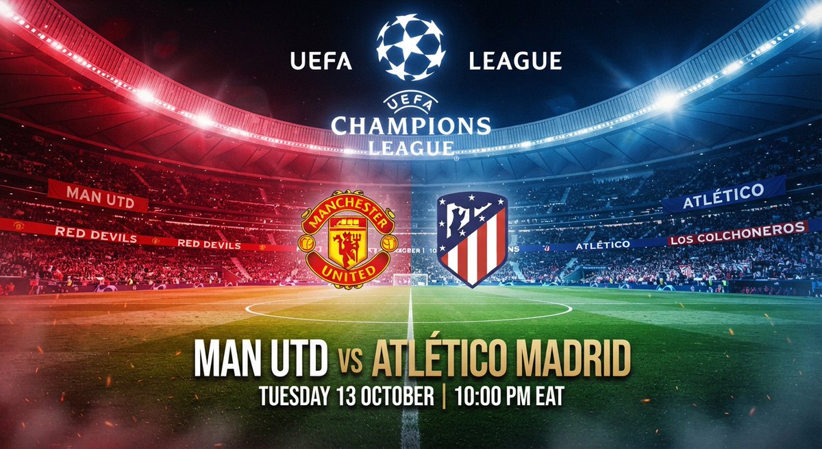Ke7updates's tweet photo. 🏆 UEFA Champions League Tonight! 🏆
Manchester United travels to Spain to take on Atlético Madrid at the Riyadh Air Metropolitano. https://t.co/6Mb8kx7AQS