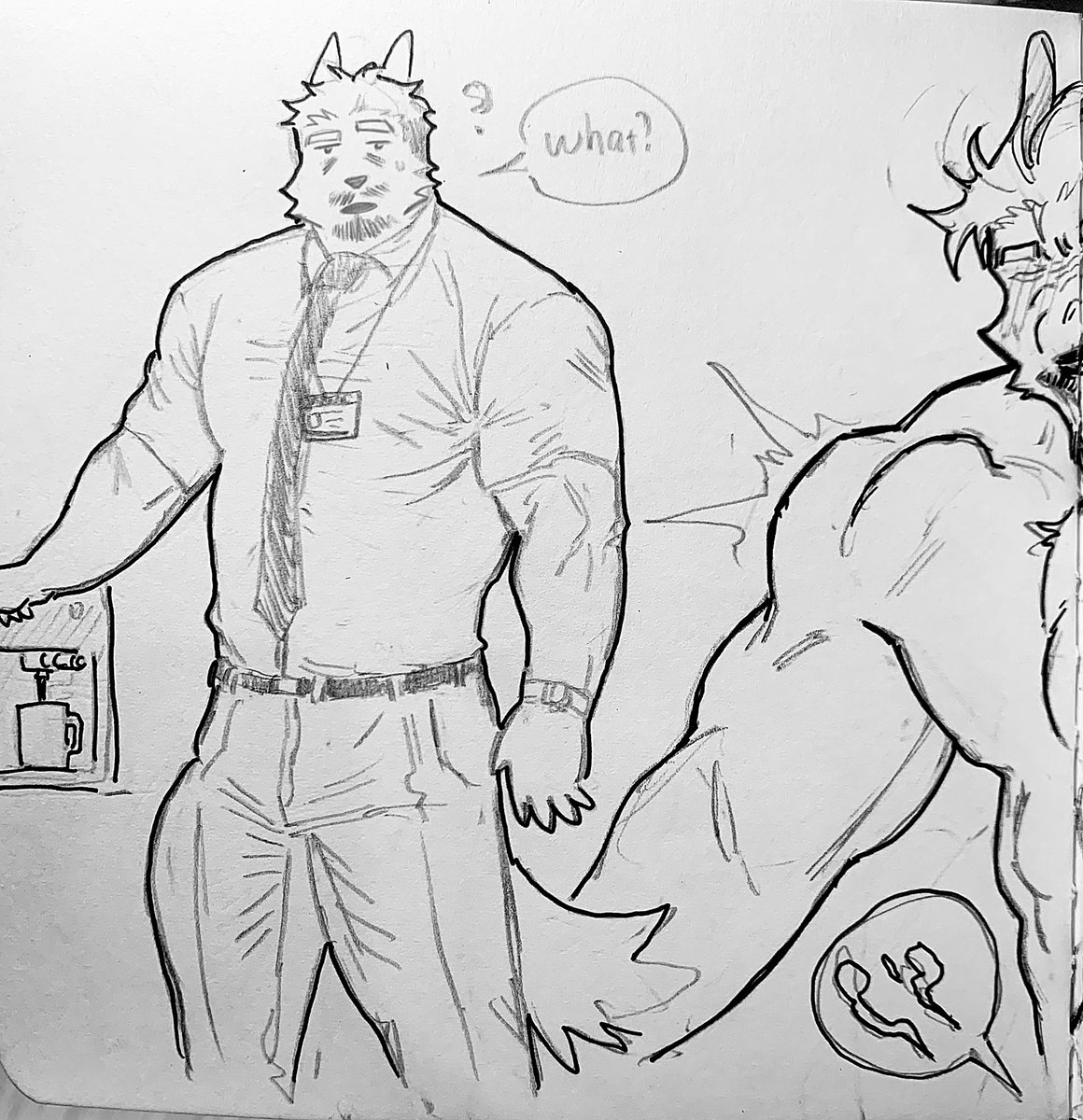 Keio_HMN's tweet photo. “You look kinda tired today, boss. Didn’t get enough sleep?”
L: “ah y-yeah”
      Same boss as last night:
#furryarwork #oc https://t.co/SGq1tQn2PL