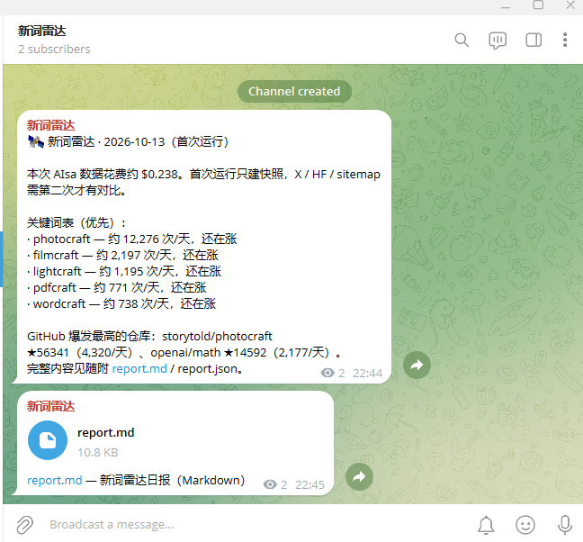 aimust_org's tweet photo. 感谢大佬的开源，我把整个系统搭建出来了

考虑到大家需求其实差不多，没必要一人搭一个了

于是做了个公开的频道每天更新发现到的新词：https://t.co/aOvGPEaZZ8 https://t.co/YT9aku34F0