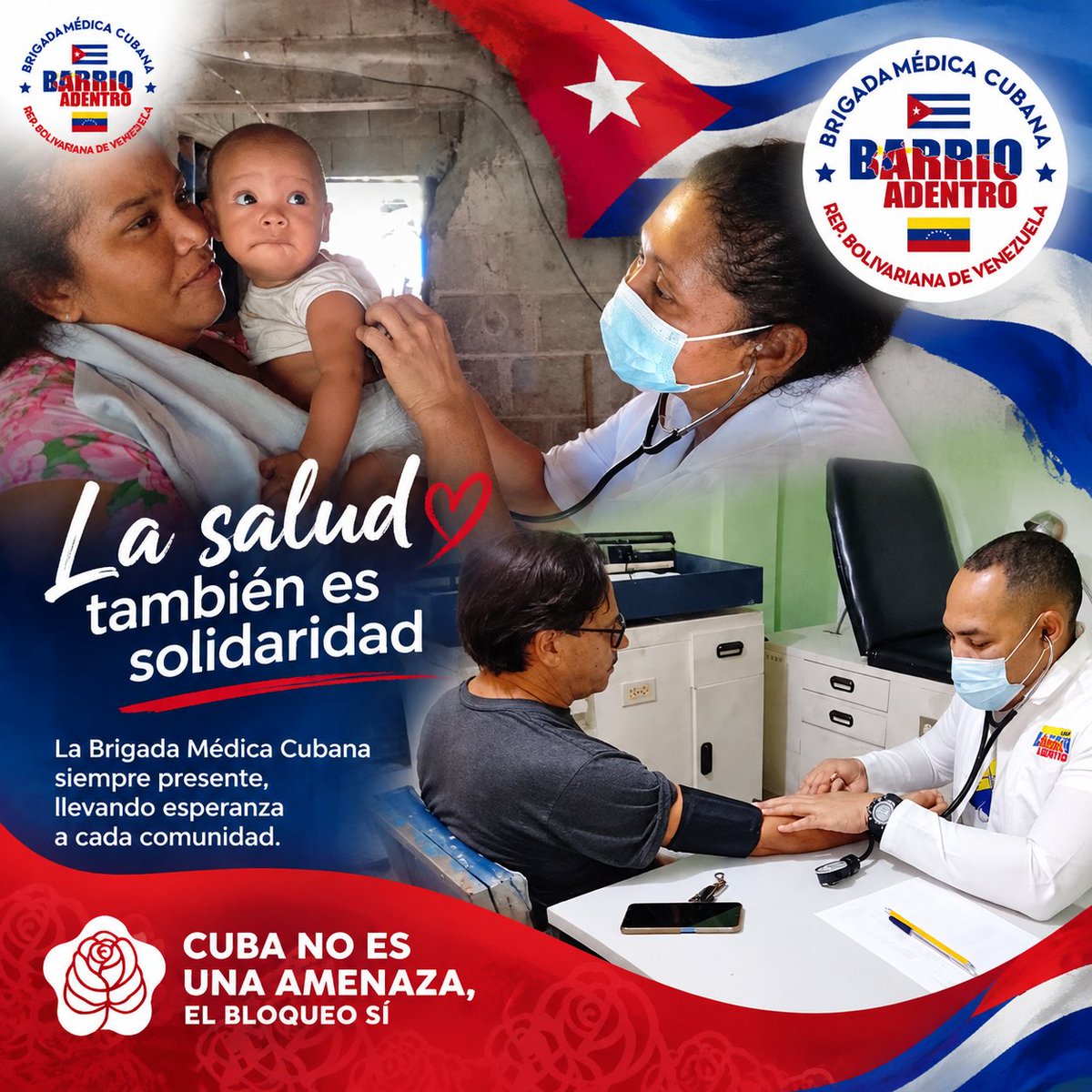 cubacooperaven's tweet photo. ❤️ La verdadera salud es solidaridad. La imagen lo dice todo: la Brigada Médica Cubana en Venezuela lleva esperanza, mientras el bloqueo asfixia. Reafirmamos: Cuba 🇨🇺 no es una amenaza, es amor que sana. El bloqueo sí es la amenaza. #NoMásBloqueo #CubaPorLaSalud https://t.co/nHpvzW5PIx