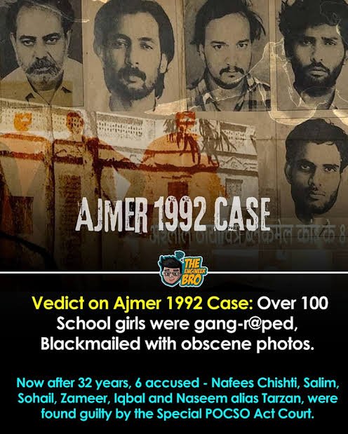 Y_On_Earthh's tweet photo. In 1992, around 250 hindus girls were regularly gang-raped by Muslim Congress Leaders in Ajmer.

All the girls were aged 11-20 years.

Congress at centre tried its best to suppress the gang-rape of 250 girls 

1) because girls were hindu

2) it would disrupt harmony. https://t.co/OYyJsNQmMc