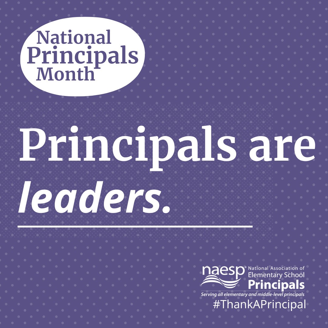 NAESP's tweet photo. Behind every thriving school is a principal leading with purpose, advocating for what students need, and driving positive change.

This National Principals Month, we celebrate the leaders who show up each day as advocates, changemakers, and champions for their school communities.

Join us in saying thank you. 💜 #ThankAPrincipal #NationalPrincipalsMonth #WeAreNAESP