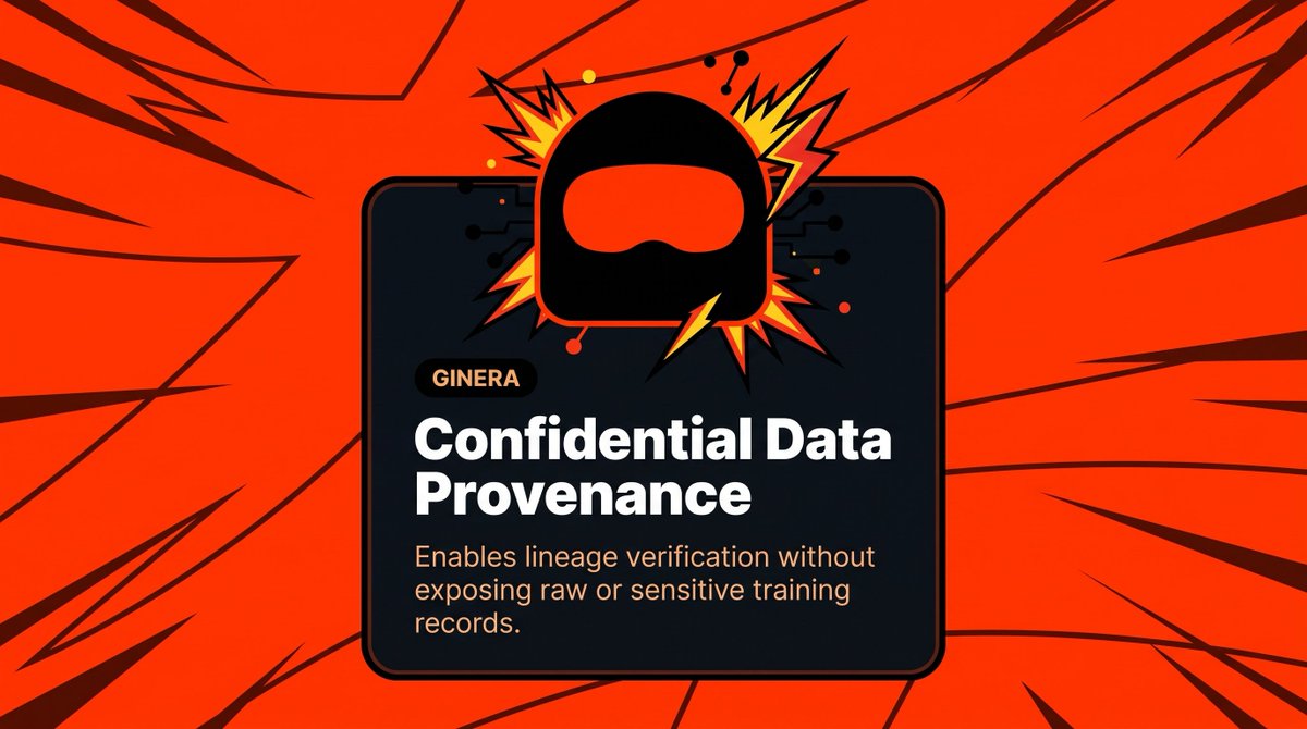 GineraOrigin's tweet photo. Transparency should not require exposing sensitive data. Ginera enables AI dataset lineage verification while keeping raw training records confidential, connecting accountability with privacy. https://t.co/Lj5knLefO2
