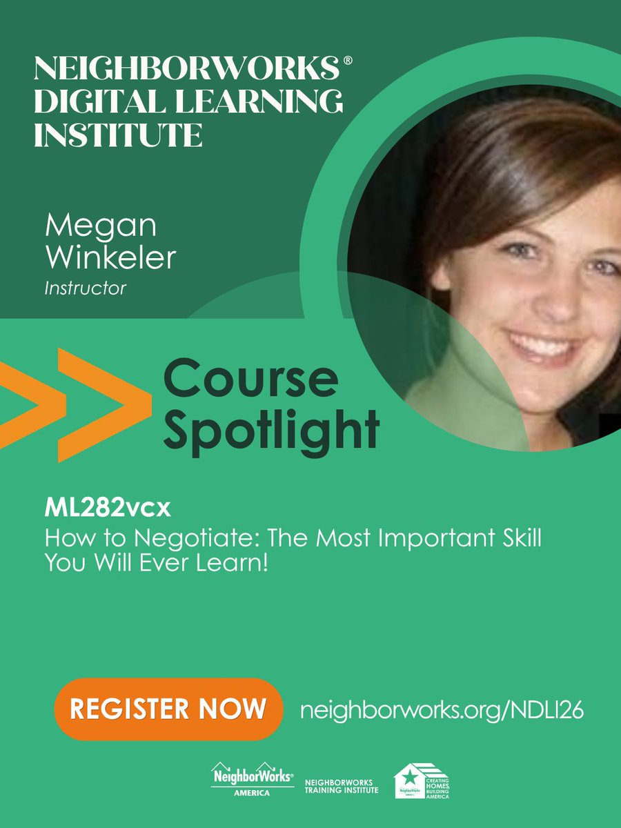 neighborworks's tweet photo. Join the NeighborWorks Digital Learning Institute from Oct. 19-Oct. 30 with courses designed to equip you with the tools and strategies to approach negotiations with confidence, clarity, and purpose.

Registration is still open! Read more and register!
https://t.co/g5zUwKdmhf https://t.co/Pc1OvPDSgt