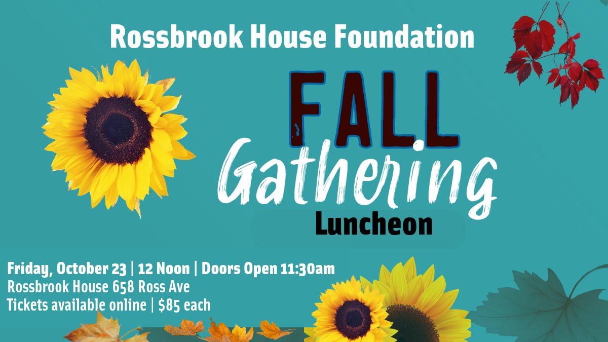 Rossbrook's tweet photo. Do you have your ticket for the 2026 Fall Gathering luncheon in support of Rossbrook House children and youth?

Friday, October 23, 2026
Tickets: $85/single ticket. 
https://t.co/yj0TjRb9nk 

#luncheon #fallgathering https://t.co/N0Jzwn635j