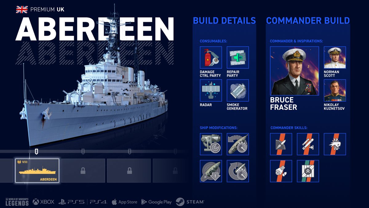 WoWs_Legends's tweet photo. 🇬🇧⚓ Every Captain has their own approach, and Aberdeen is no exception.

This is the build we’d take into battle, but we’re curious to see how you’re setting yours up. What does your Aberdeen build look like? https://t.co/OHGEeFWzpS
