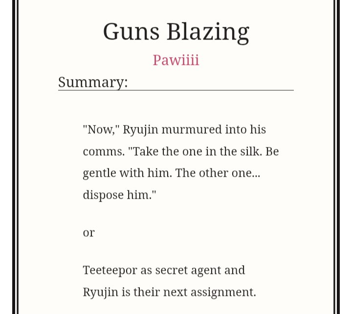 2teepors_guard's tweet photo. Guns Blazing🥀🔞

a secret agent #teeteepor oneshot au.

🔗: https://t.co/BW6zhoZJuB https://t.co/3UgWs6imcH