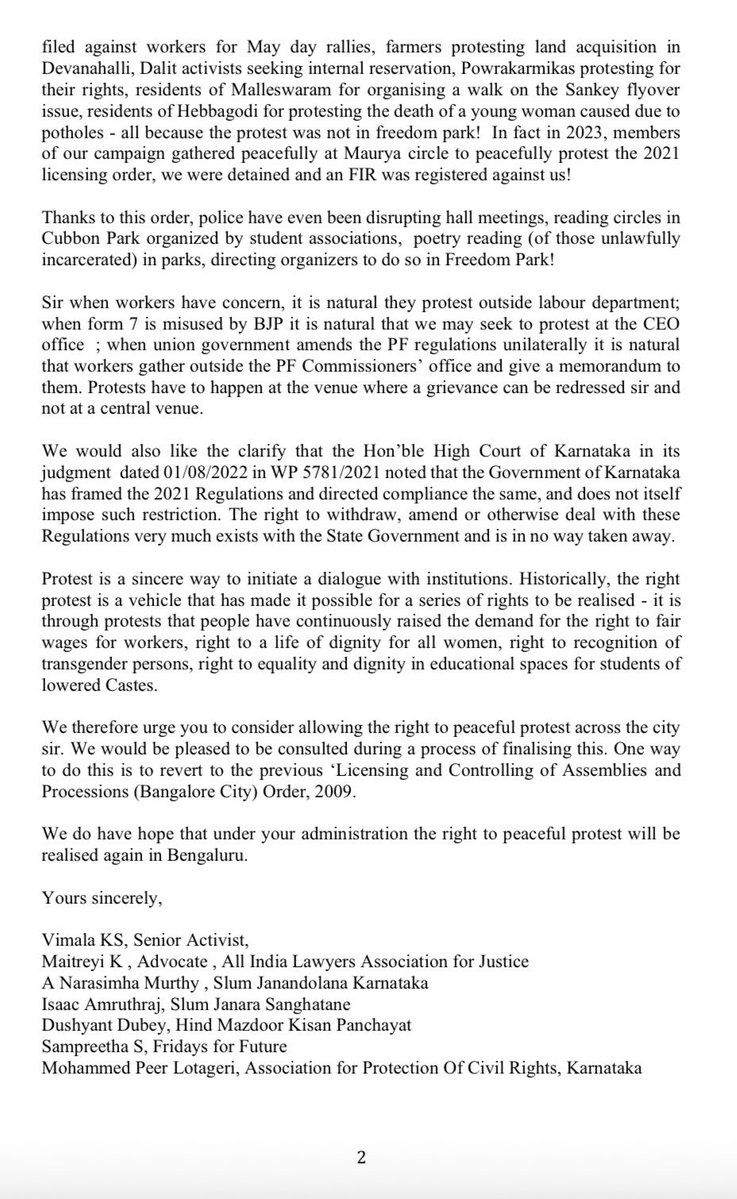 horaata_protest's tweet photo. CM avare, @DKShivakumar 

We are once again demanding — the right to protest cannot be confined to Freedom Park! Peaceful protests cannot be criminalised! Revoke the 2021 order! @PriyankKharge https://t.co/TUSafBipzt