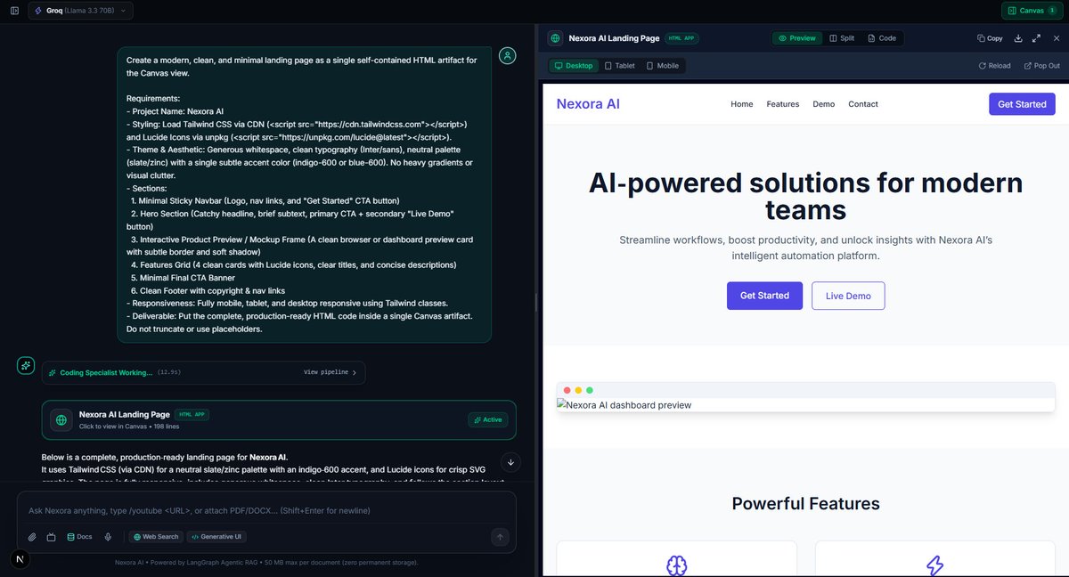 SinghNecoder's tweet photo. 🚀 Working on Nexora AI
#NexoraAI #AI #FullStackDevelopment #CodeExecution #Sandbox #FastAPI #NextJS #BuildInPublic https://t.co/Ejut84ihC0