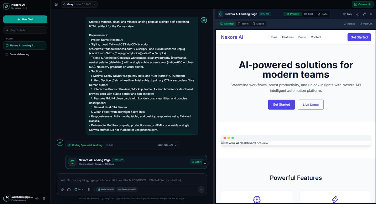 SinghNecoder's tweet photo. 🚀 Working on Nexora AI
#NexoraAI #AI #FullStackDevelopment #CodeExecution #Sandbox #FastAPI #NextJS #BuildInPublic https://t.co/Ejut84ihC0