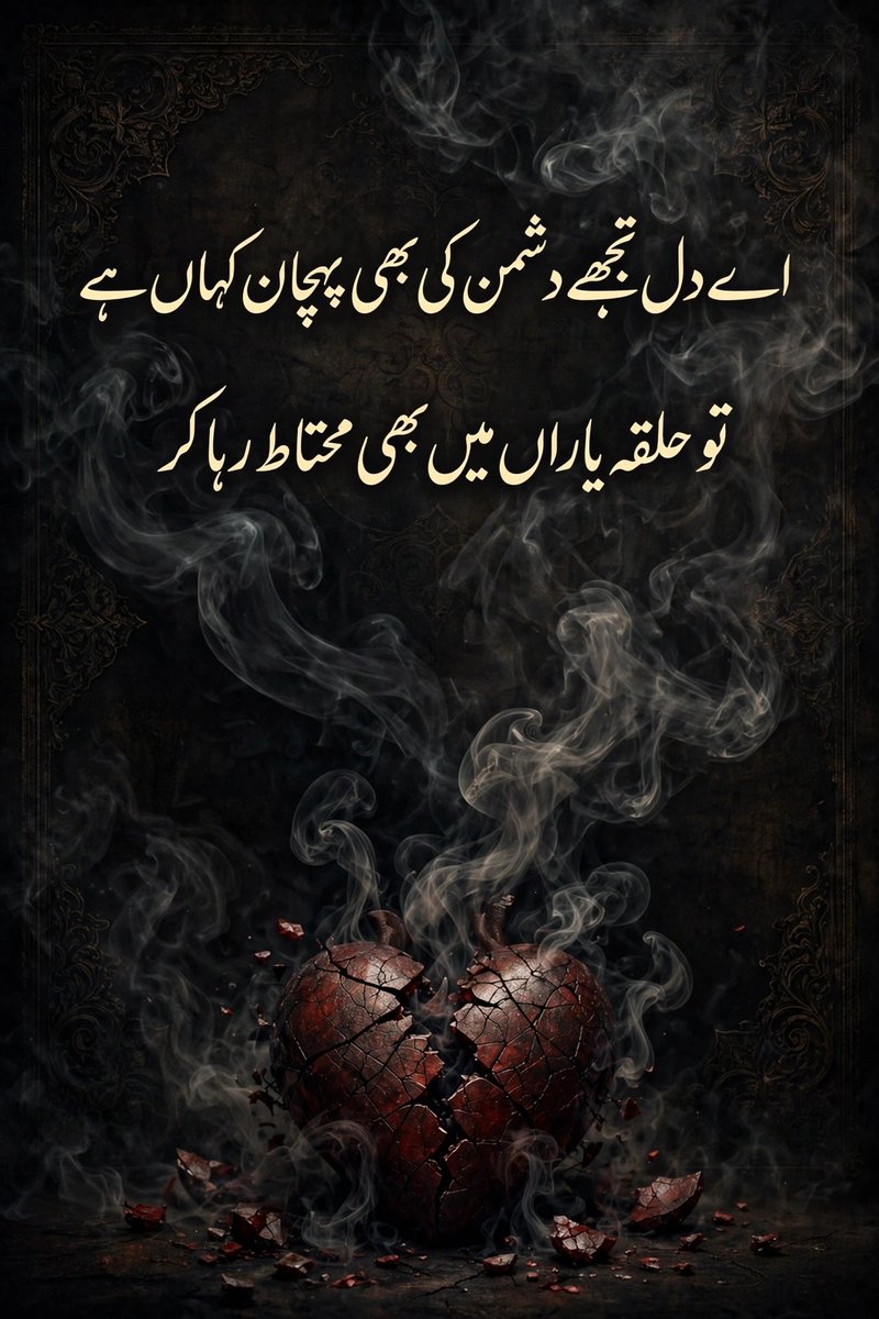RealAteeb007's tweet photo. اےدل تجھے دشمن کی بھی پہچان کہاں ہے 
تو حلقۂ یاراں میں بھی محتاط رہا کر
#متاعِ_دل https://t.co/xcCCUxiEsS