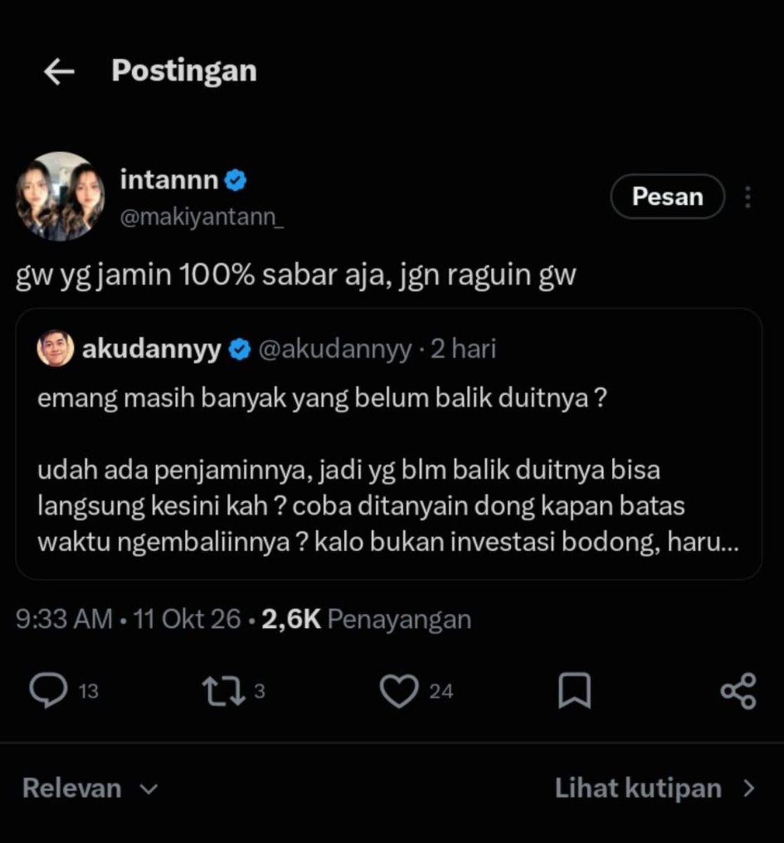 loffmieayam's tweet photo. "DIJAMIN GA KABUR" 
"GW YANG JAMIN 100%"
"ORANGNYA CUMA GEMBOKAN"
"ORANGNYA GUE PEGANG" 

HALAH WEDUSSS😌 79 ORANG DIBIARIN AJA PERKARA NGAMBEK🧐 https://t.co/cpQqoPp8F4