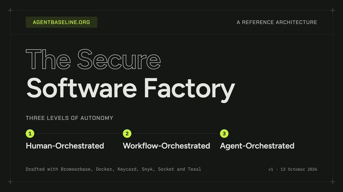 ianlivingstone's tweet photo. Today we're publishing the first draft of the Agent Baseline Software Factory Reference Architecture!

An opinionated blueprint for securing increasingly autonomous software factories, built with folks across the community.

It's open for feedback and contributions!

https://t.co/7mK1lGtx1V