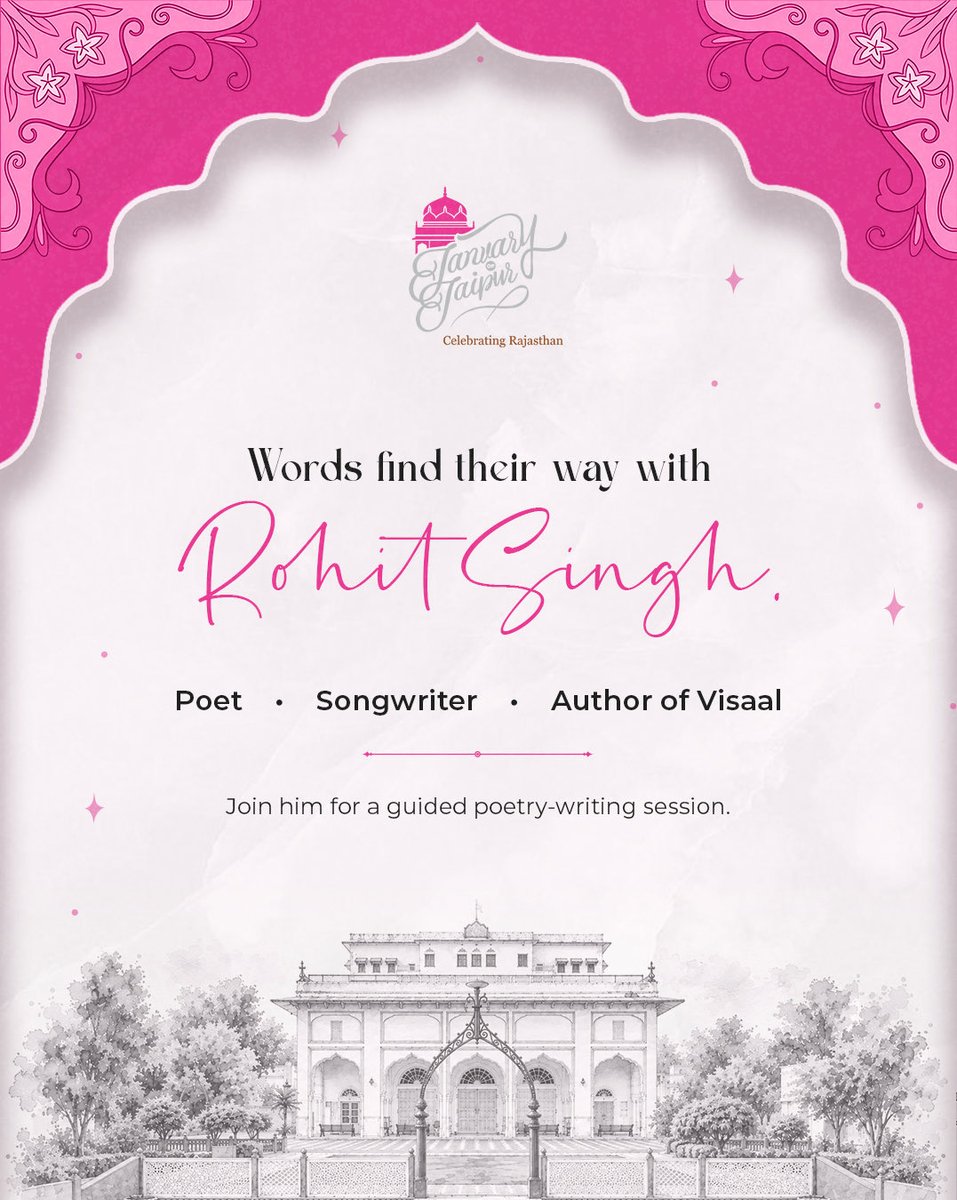 JanuaryOfJaipur's tweet photo. Some cities are visited. Others stay with you. Jaipur deserves a verse of its own. ✨

This October, "January of Jaipur in Verse" invites you to capture the city in words. Its winter mornings, timeless streets, familiar silences and countless stories. https://t.co/WQBig93Bkx