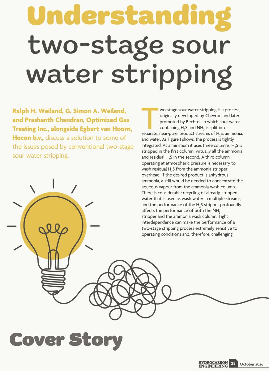 HydrocarbonEng's tweet photo. The October issue of Hydrocarbon Engineering is out now! 📚

Check out a preview of the cover story from Optimized Gas Treating, Inc., discussing a solution to some of the issues posed by conventional two-stage sour water stripping. 💡

Subscribe now for free to access the full article and many more exclusive, technical pieces in the issue! ⬇️

https://t.co/C2ZI2TVDPH