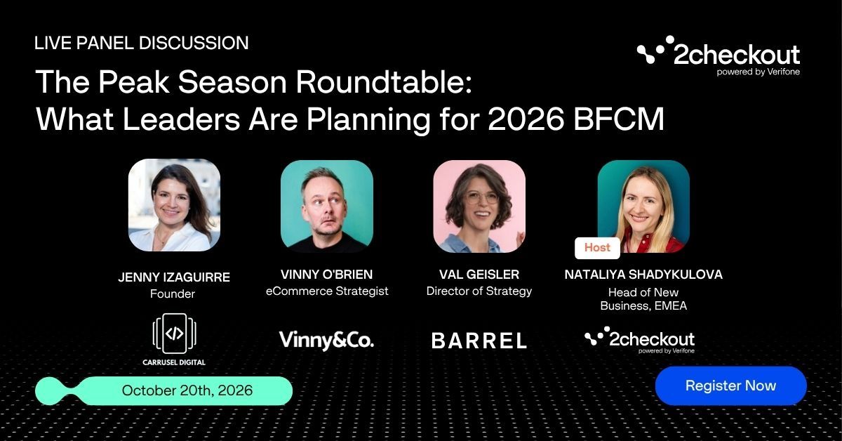 2Checkout's tweet photo. Just one week left. Our live Black Friday &amp; Cyber Monday panel is happening October 20, and it's not too late to save your seat. 🔗 https://t.co/AHQJf85hEK https://t.co/ZID0PzNvTD