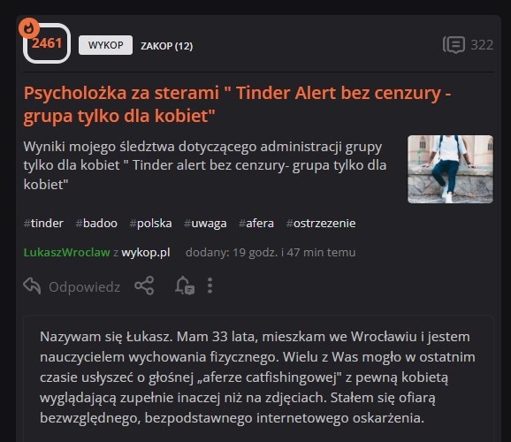 boop_pl's tweet photo. NataLIE ciąg dalszy.

Administratorka grupy na Facebooku, na której dochodziło do publikowania nieprawdziwych informacji na temat mężczyzn, ma zostać pozwana przez Łukasza, który niedawno został pomówiony (sprawa słynnej Natalii).

Okazuje się, że ma być to Pani Psycholog, niekiedy doradzająca policji - czytamy w poście Łukasza.