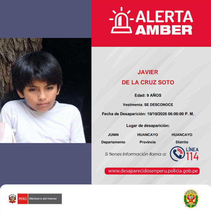 SBSPERU's tweet photo. 🚨 La #SBSPerú se suma a la difusión de la #AlertaAmber para contribuir a la búsqueda de personas desaparecidas. Si tienes información que pueda contribuir a su ubicación, comunícate con la Línea 114 de la @Policia_Peruana. https://t.co/PSeCM1ofQ3