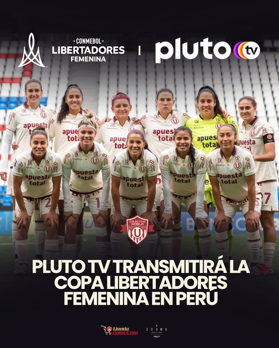 ColectivoWORLD's tweet photo. 🚨 TRANSMISIÓN OFICIAL PARA VER A LAS LEONAS ����🦁

Toda Sudamérica podrá ver a @FutFemeninoU en la Libertadores Femenina por Pluto TV. El resto del mundo lo podrá hacer por el YouTube de la Libertadores. 

Dato clave sobre Pluto TV: Es 100% GRATIS (con anuncios), puedes verlo en web o en su app para Smart TV/celular y no es obligatorio registrarse para empezar a mirar. 

#Universitario #LibertadoresFemenina #ColectivoWorld #YdaleU