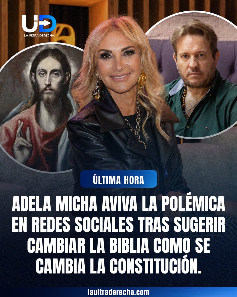 LUltraDerecha's tweet photo. ✝️|🔴|🚨 #VIRAL ¡¿CAMBIAR LA BIBLIA?! La famosa periodista mexicana Adela Micha incendió las redes sociales tras la publicación de un clip de una entrevista que le hizo al escritor argentino Nicolás Márquez, en la que sugirió cambiar la Biblia con la misma facilidad con la que se cambia la Constitución, como si ambas fueran equiparables.

Sus palabras desataron una ola de cuestionamientos y críticas por parte de la comunidad cristiana, especialmente de católicos, quienes le han respondido enérgicamente, asegurando que la Biblia no se puede alterar porque la palabra de Dios es inmutable y que esta idea de modernizar la fe católica constituye un ataque más de las agendas posmodernas contra la historia, la cultura, la fe y la tradición de la cristiandad.