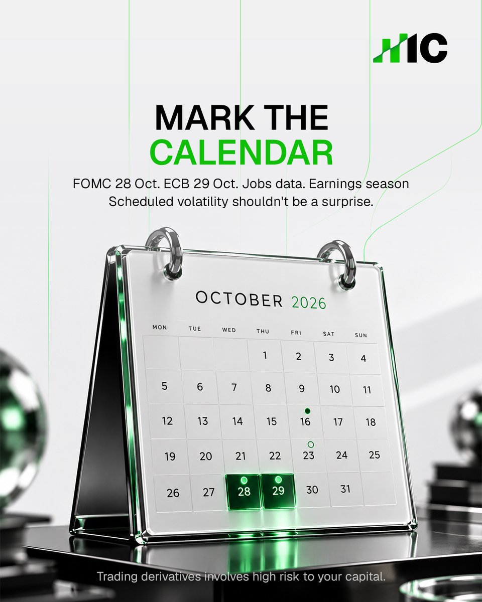 ic_com_official's tweet photo. Q4 starts today. ποΈ
Before the busiest stretch of the trading year, take ten minutes to reset: review last quarter, write down your risk rules, choose your markets and mark the big events in your calendar.
A plan doesn't remove risk, but it does remove a lot of guesswork.
Swipe through the checklist and save it for Sunday. π
Which step do you usually skip? Tell us below π
Trade with IC: https://t.co/JMvYIaCkRJ
***
Trading in securities involves significant risk. Prices may fluctuate and securities may become valueless. Losses may exceed deposits. These products are complex and require appropriate knowledge.
#IC #ICGlobal #TradingPlan #TradingEducation #RiskManagement #TradeSmart