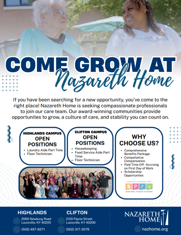 Nazhomeinc's tweet photo. We're Hiring!

Join Nazareth Home TODAY at the Kentucky Career Center – KentuckianaWorks Hiring &amp; Recruiting Event!

📅 Oct. 13 | 11 AM–2 PM
Meet our team and explore career opportunities!

#NazarethHome #LifeAtNazarethHome #LouisvilleJobs https://t.co/IO9twLqzZB